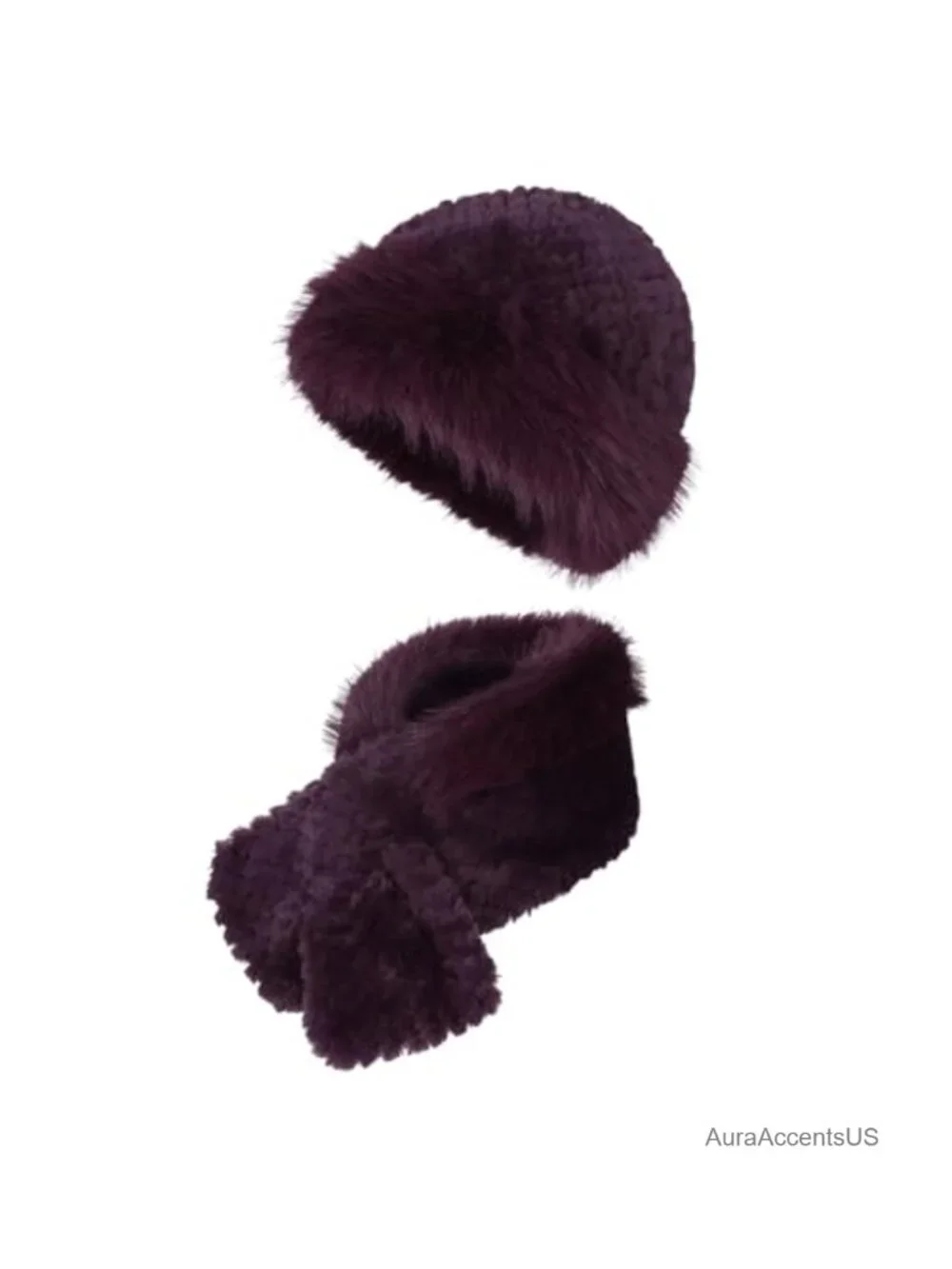 Faux Rabbit Fur Trimmed Cloche Hat with Scarf Set Furry Warm Winter Accessory